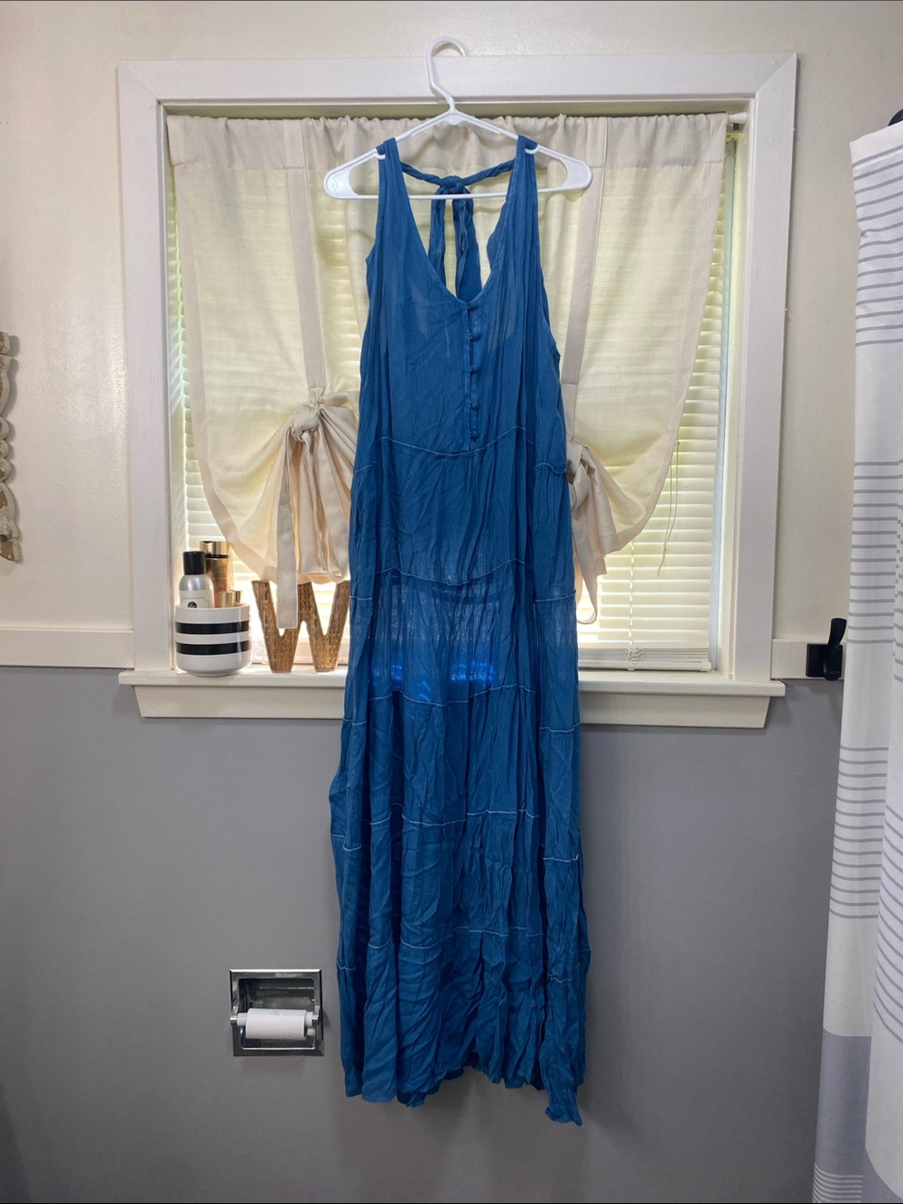 Mlle Gabrielle Blue Tie-Back Tiered Maxi Dress